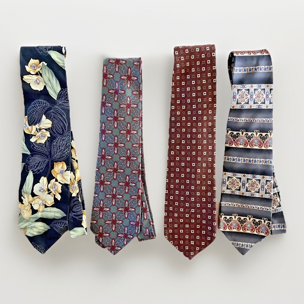 Lot 4 Mens Ties Zadi Zylos‎ George Machado Structure Van Heusen Floral Geometric